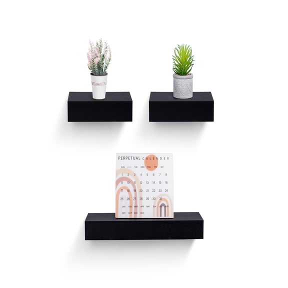 MAYEERTY 3-Piece Floating Shelves with Invisible Brackets, Wood Wall Mounted Display Rack Set for Bedroom, Bathroom, Living Room, Kitchen, for Books, Plants & Home Decor