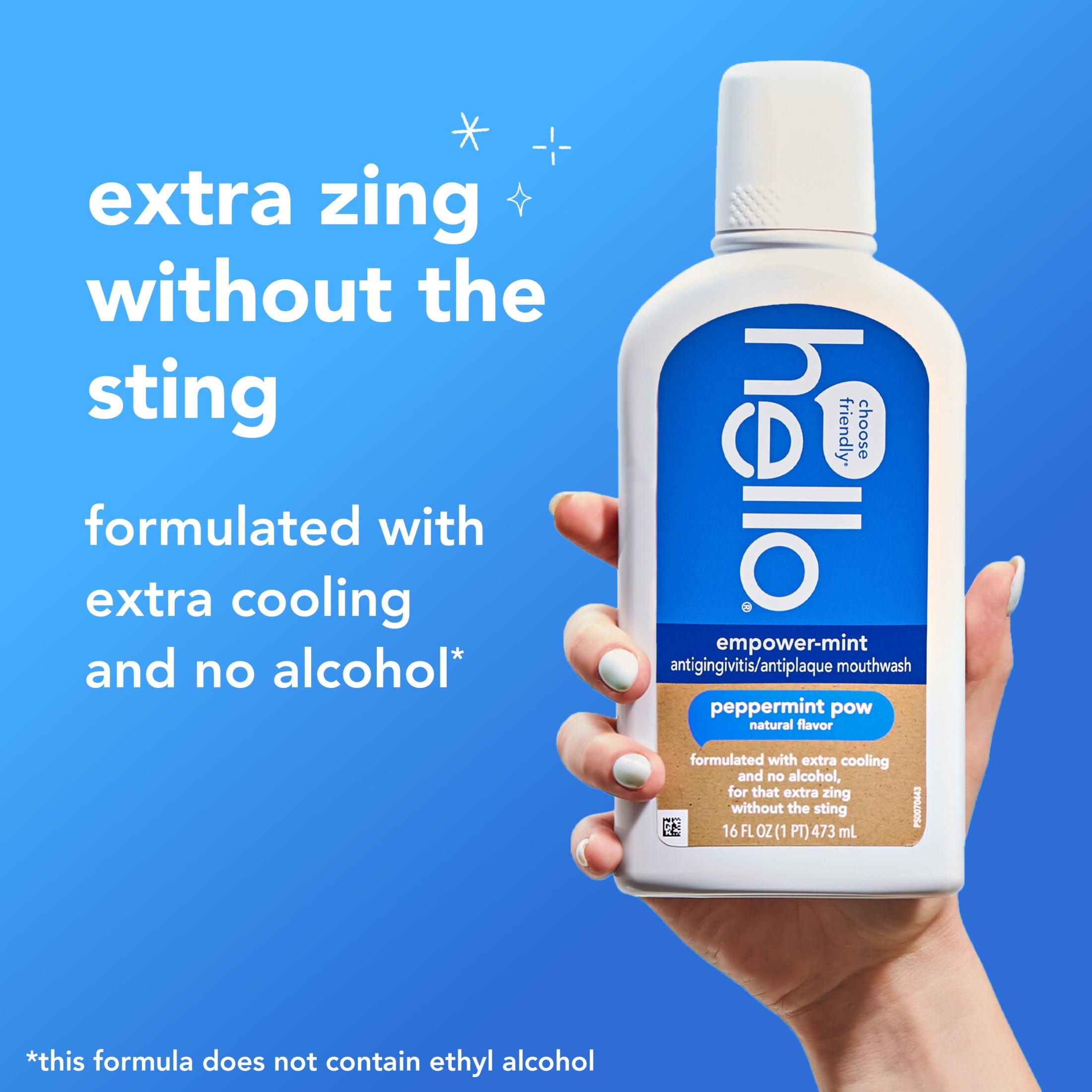 hello Empower-Mint Fluoride Free and Alcohol Free Mouthwash, Peppermint Pow, 16 Fl Oz Bottle