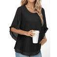 thumbnail image 3 of Weardear Blouses for Women Dressy Casual Womens 3/4 Ruffle Sleeve Tops Flowy Chiffon Blouses Double Layers Casual Shirts Tops, 3 of 6