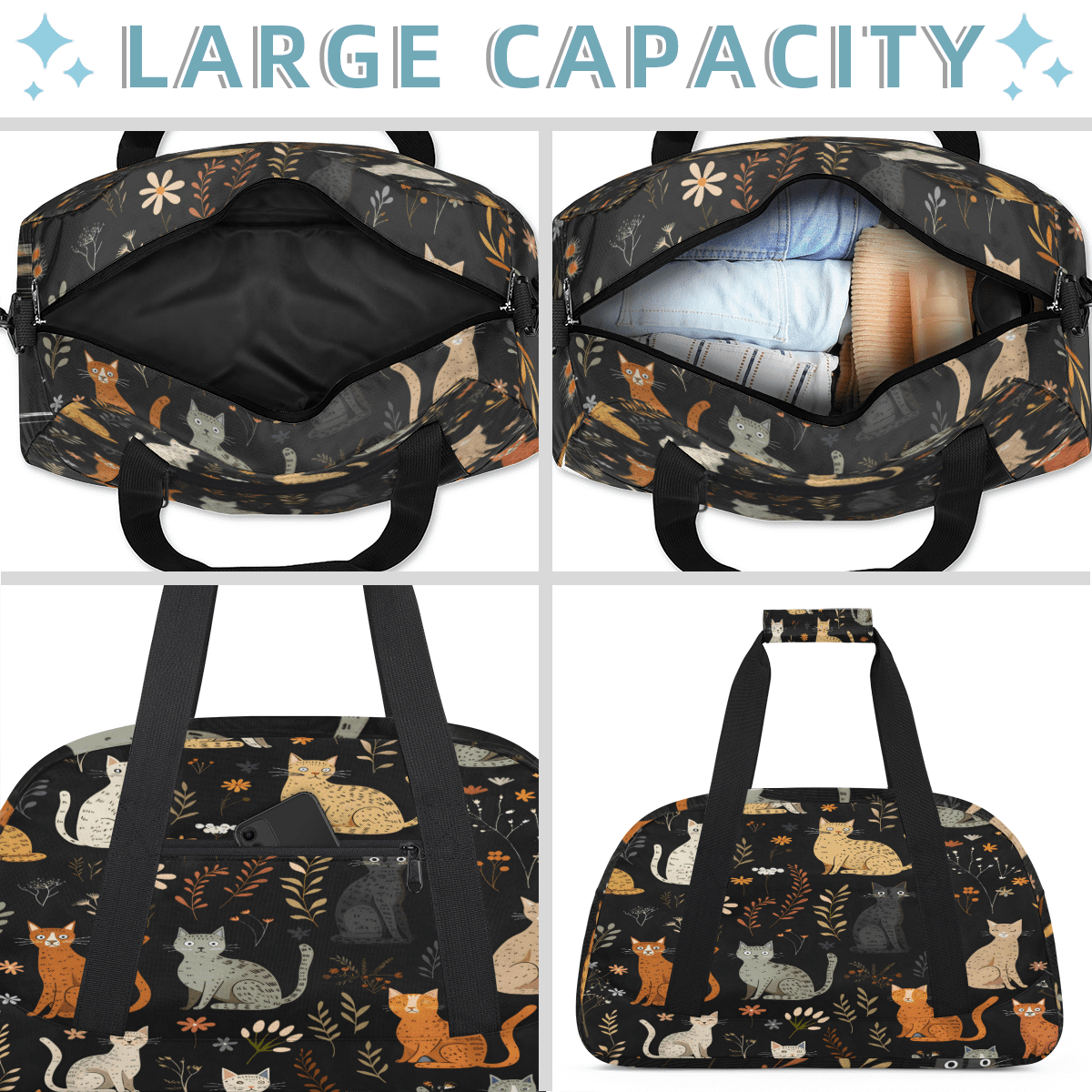 Herdesigns Sports Duffle Bags Travel Duffle Bag Gym Bag Colorful Cats Weekender Travel Bag Waterproof Overnight Bag Carry On Travel Tote Bag Dance Bags