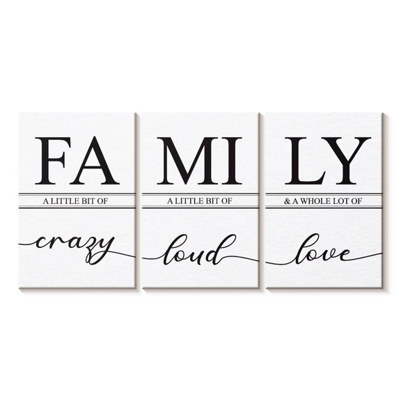 Elephant Stock Crazy Loud Love Family Wall Sign Wall Art - Horizontal Multi Panel Canvas - Living Room Wall Decor - Wall Signs Multi Panel - White And Black Decor - 62" x 30"