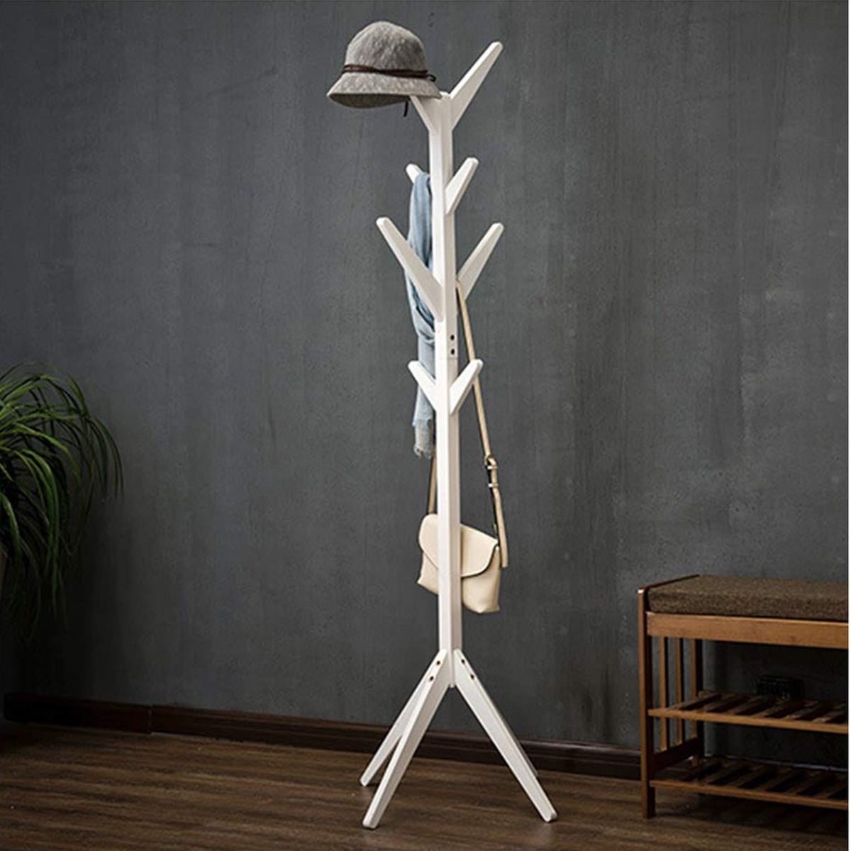 Simple Solid Wood Floor Coat Rack Living Room Bedroom Hanger Storage