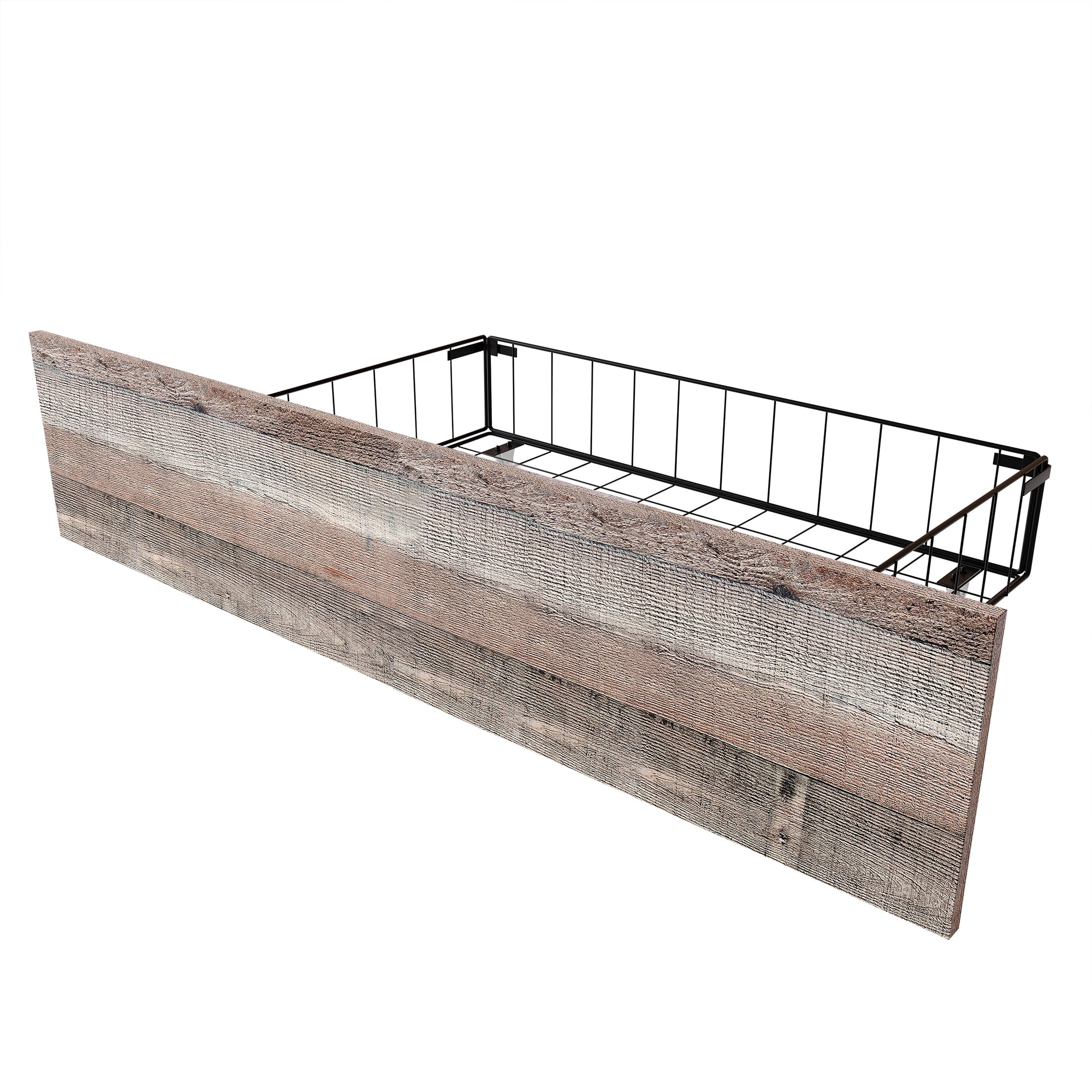 Castle Place Vintage Queen Metal Platform Bed with 4 Storage Drawers, Natural Oak