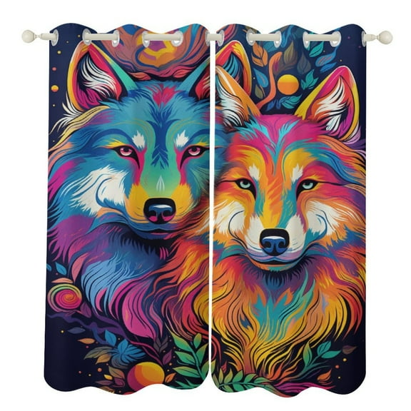 Psychedelic Wolves Animals Blackout Window Curtains for Bedroom Living Room Kicthen High Shading 2 Panels
