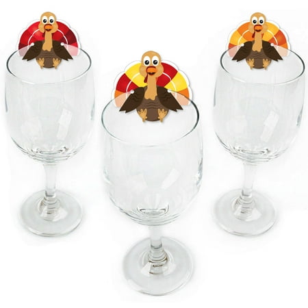 Thanksgiving Turkey - Shaped Fall Harvest & Thanksgiving Wine Glass Markers - Set of