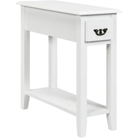 Hyxoo Narrow End Table, Slim Side Table with Drawer and Open Shelf, Small End Tables for Small Spaces, Narrow Nightstand Bedside Table for Living Room Bedroom, 9.8 x 23.6 x 23.6 Inches (1, White)