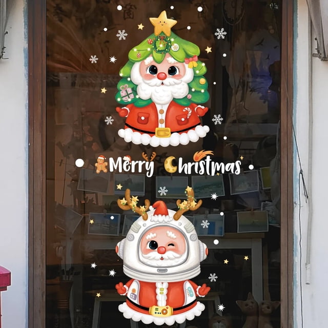 Pegatina de Feliz Navidad para ventana, calcomanía de Papá Noel, copo de nieve, alce, decoración de pared para el hogar, regalo de Año cercano, 2024