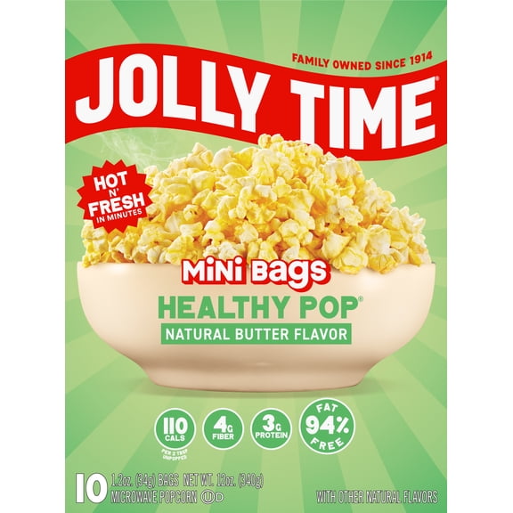 Jolly Time 100 Calorie Healthy Pop Butter Microwave Popcorn, 1.2 oz, 10 Ct Mini Bags