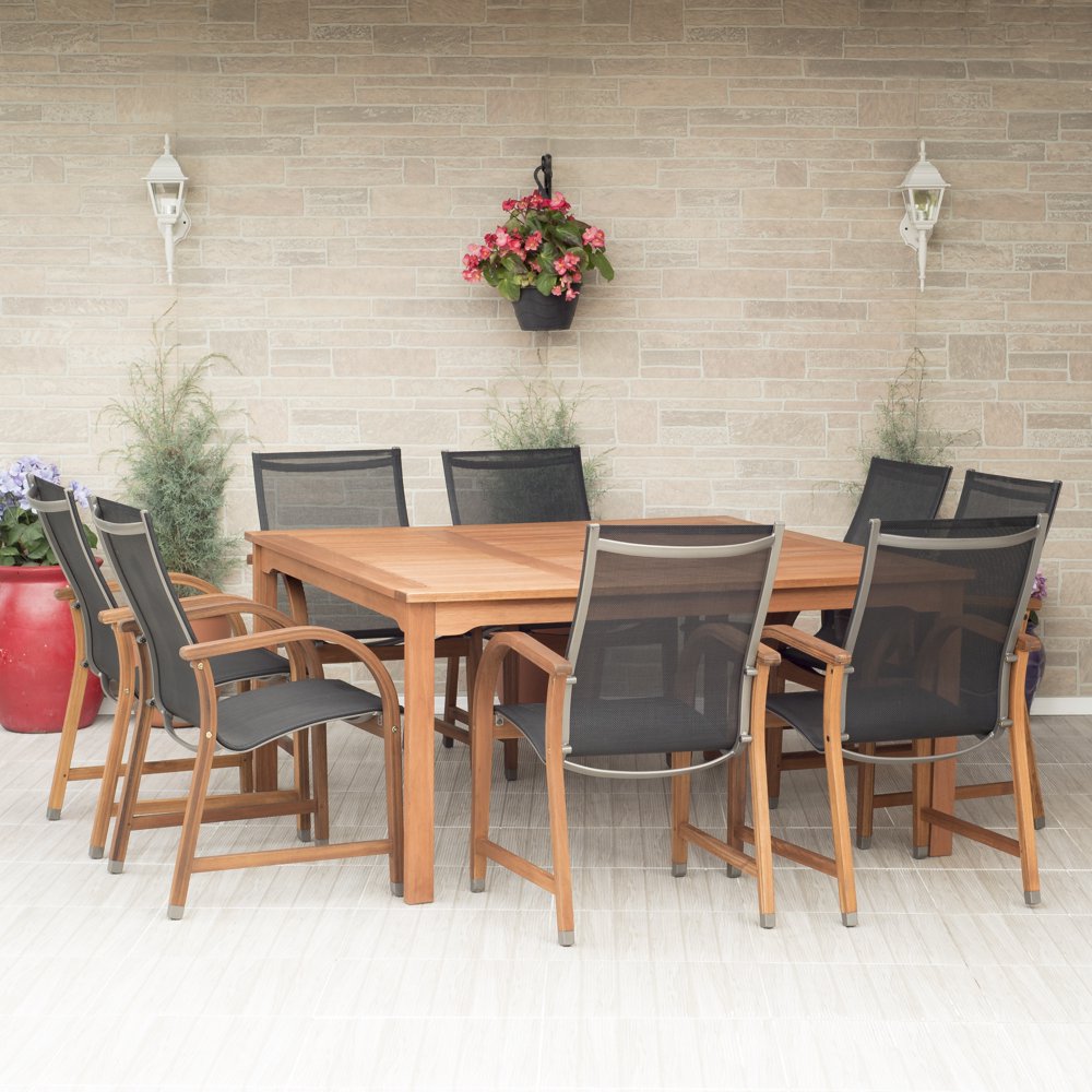 Bahamas 9Piece Eucalyptus Square Patio and outdoor Dining Set