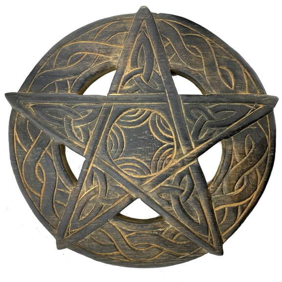 Pentagram Celtic Wall Art Wood Wall Sculpture- Hanging Hand Carved Home Art Décor 11.25”