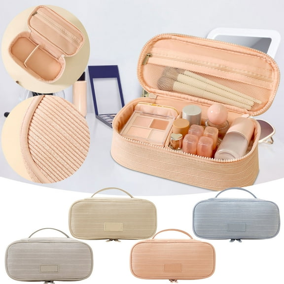 Travel Essentials! Fwttom Makeup Bag, Travel Toiletry Bag Make Up Pouch, Portable Large-capacity Cosmetic Storage Organizer for Women Men, Beige