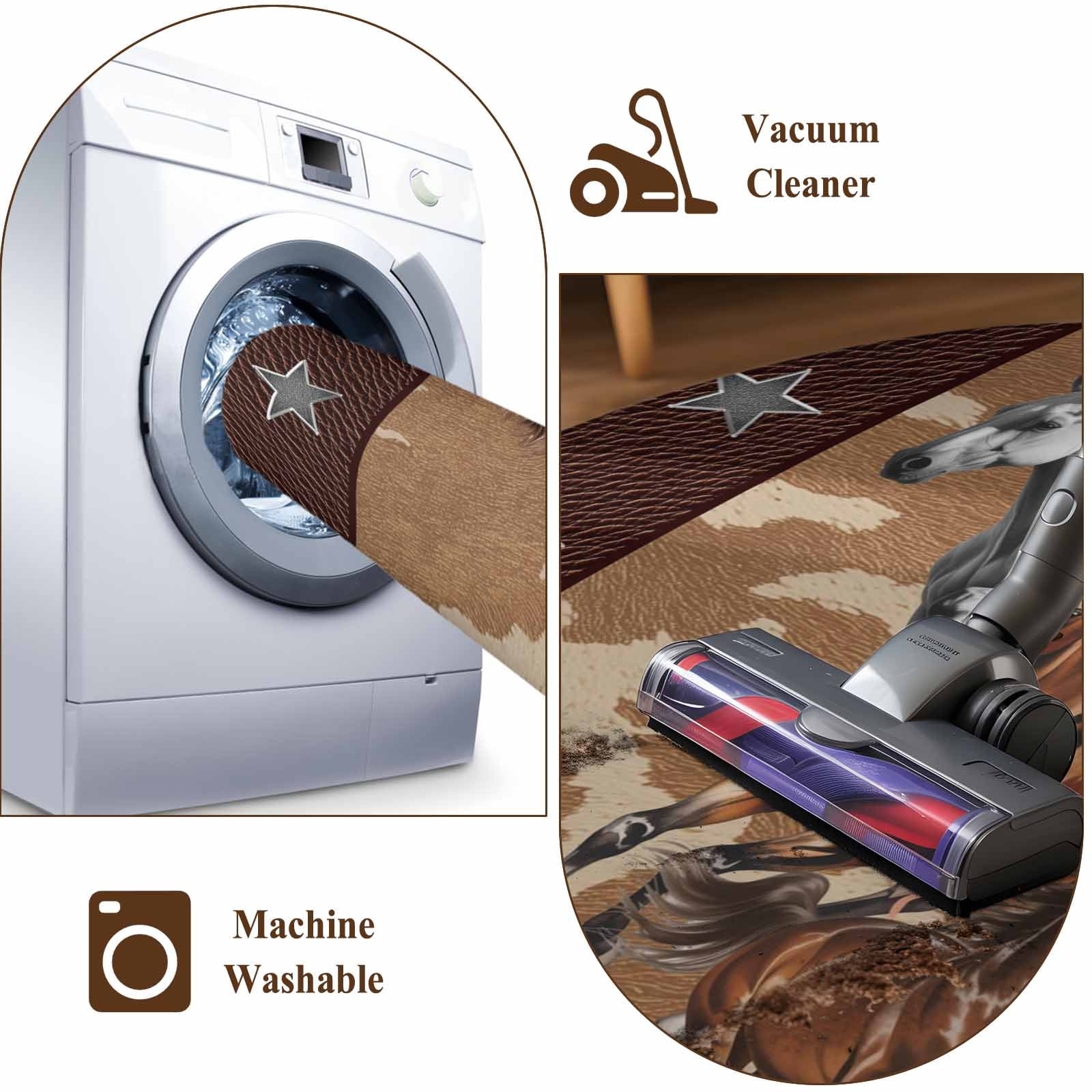 Brown Retro Horse Entryway Rug 2'x3'&nbsp; Non Slip Front Door Mats, Vintage Western Stars Country Entrance Rugs Indoor Outdoor Carpet, Washable Floor Mats Small Area Rug for Bedroom Kitchen