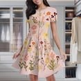 thumbnail image 2 of Pretty Floral Pink Summer Design Women's Classic Swing Skater Dress Casual Work Party Cocktail Dresses, 2 of 6