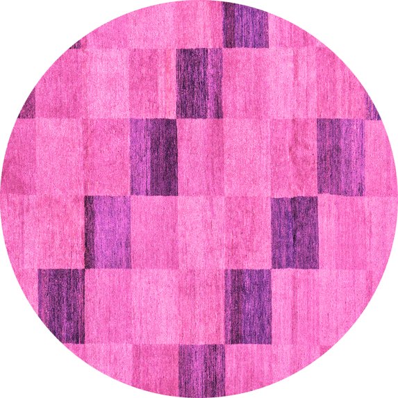 Ahgly Company Indoor Round Checkered Pink Modern Area Rugs, 4' Round