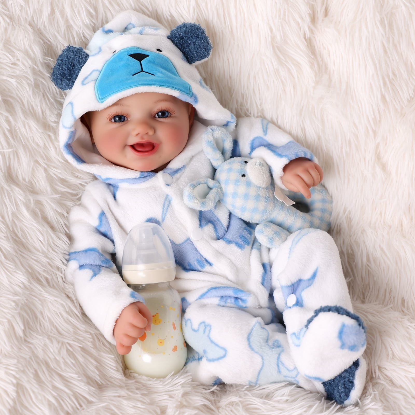 RSG Reborn Baby Dolls Boy, 17 Inch Adorable Smile Real Life Poseable Lifelike Doll for Boy Soft Vinyl and Cloth Body Baby Dolls with Clothes and Toy Gift for Kids Age 3+