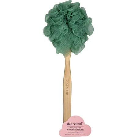 dearcloud Daily Purifying XL Loofah Brush – Exfoliating Body Exfoliator Scrubber with Long Handle for Shower - Shower Scrubber for Body (Sage)