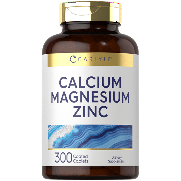 Calcium Magnesium Zinc | 300 Caplets | Vegetarian, Non-GMO, Gluten Free Supplement | by Carlyle