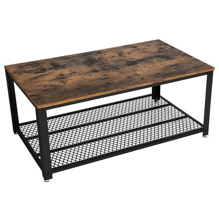 Calvin Industrial/Vintage Coffee Table, Cocktail Table w/ Storage Shelf for Living Room, Wood Accent Furniture w/ Metal Frame