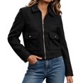 thumbnail image 7 of Mifsaly Womens Cropped Bomber Jackets Zip Up Collared Fall Coat Slim Fit Trendy 2026 Daily Casual Going Out Work Office Lounge Outfits with Pockets Black,L, 7 of 7