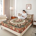 thumbnail image 3 of jejeloiu Warm Mandala King Sheets For Men Women,Boho Floral Bedding,Multicolor Red Green,4pcs,1 Flat Sheet, 1 Fitted Sheet and 2 Pillowcases, 3 of 6