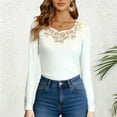 thumbnail image 2 of JAJAHO Long Sleeve Shirts For Women Lace Trim Rhinestone Scoop Neck Solid Color Top Slim Fit 2026 Spring Outfits Stylish Tops, 2 of 6