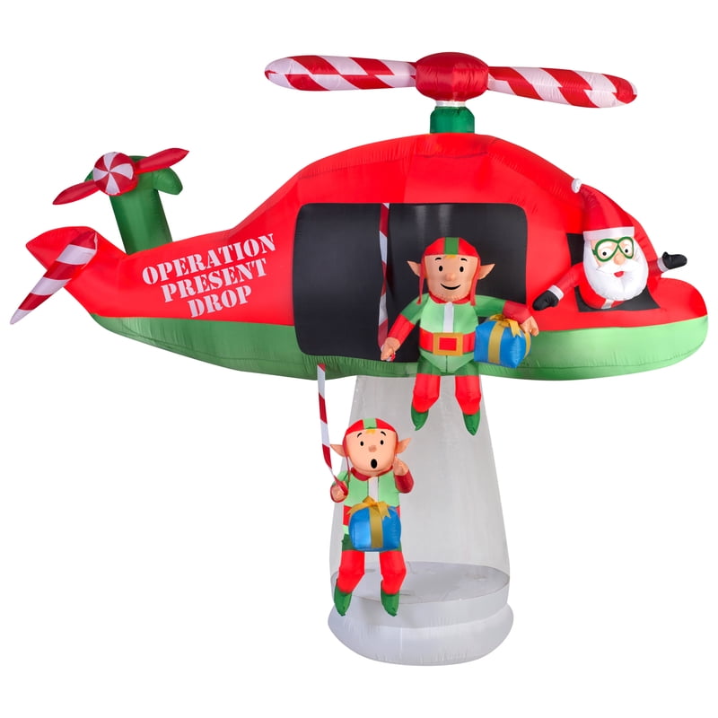 Gemmy LED White 96.85 in. Inflatable Helicopter Santa/Elves Walmart