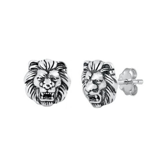 Lion Head Earrings, Sterling Silver 925, Jewelry With Gift Box