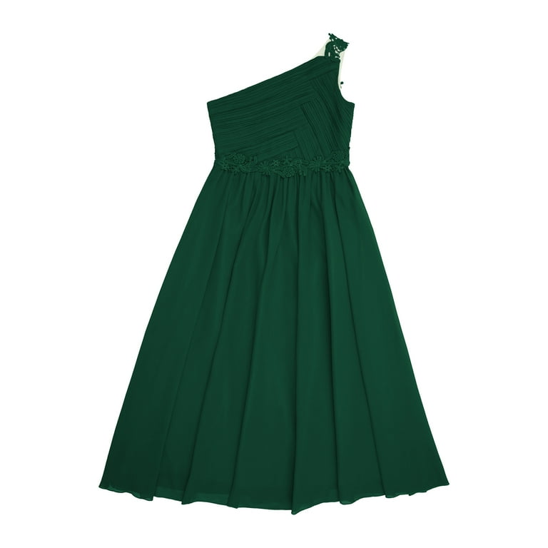 YONGHS Kids Girls One Shoulder Wedding Bridesmaid Dress Party Gowns Green  16 - Walmart.com