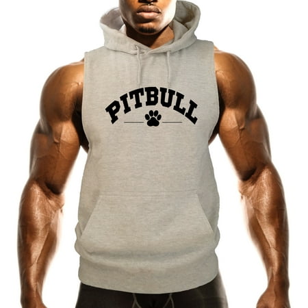 Fleece Print Vest - Men's Pitbull Paw Print V554 Gray Fleece Vest Hoodie Small Gray