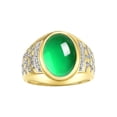thumbnail image 1 of RYLOS Men's Rings 14K Yellow Gold Nugget Ring with Cabochon Gemstone & Diamonds Emerald Rings For Men Size 13, 1 of 7
