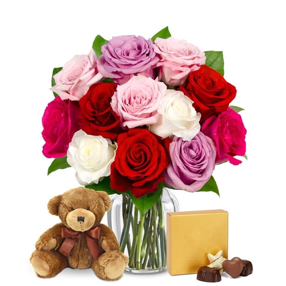 From You Flowers - One Dozen Sweetheart Roses with Teddy Bear & Chocolates for Birthday, Anniversary, Get Well, Congratulations, Thank You, All Occasions