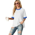 thumbnail image 4 of JWD Women's Top Short Sleeved T-Shirt Round Neck Casual Blouses Patchwork Split Hem Tee Top White M, 4 of 8