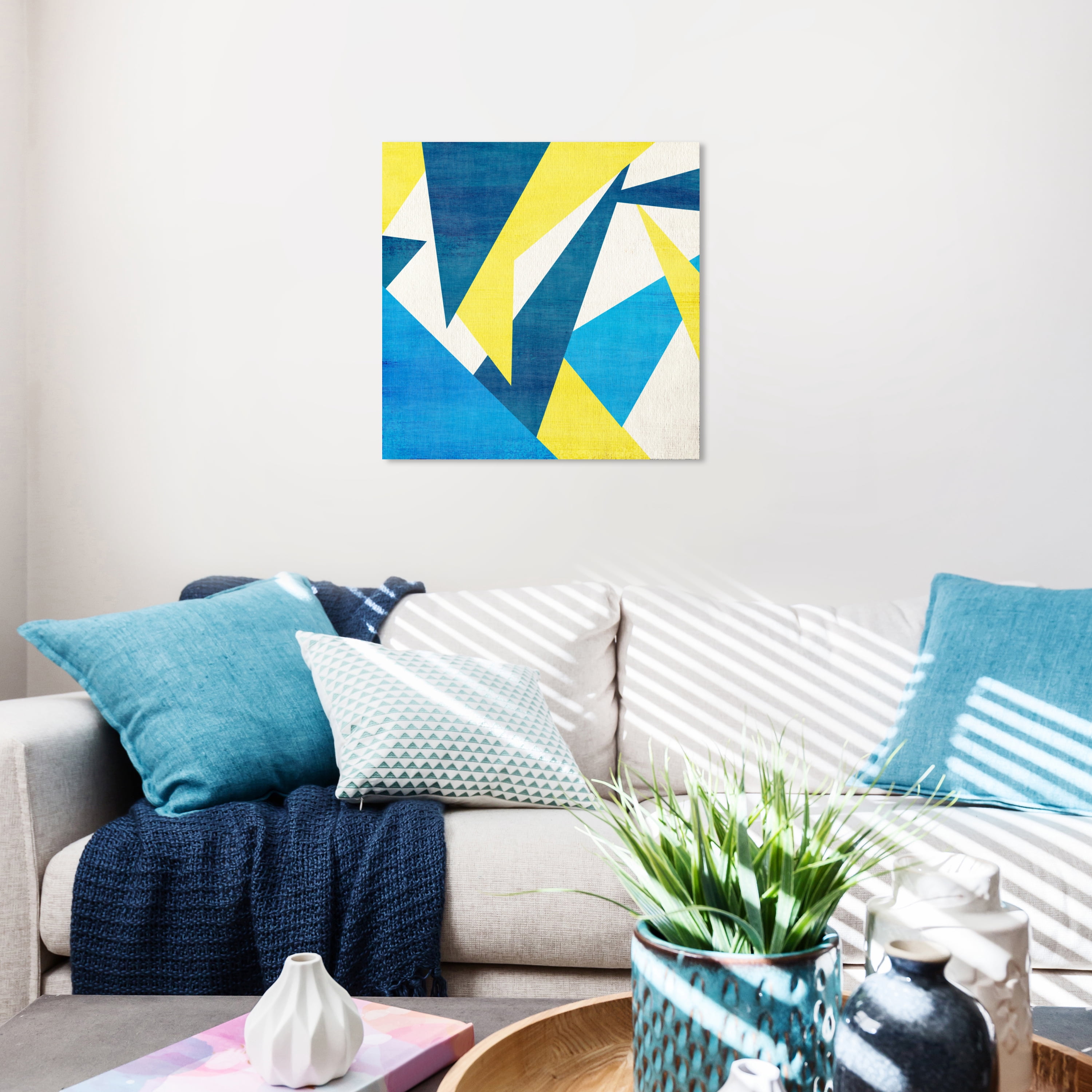 Wynwood Studio Abstract Modern Canvas Art - Irregular Blue Peak Design, Wall Art for Living Room, Bedroom, and Bathroom, 20 in x 20, Blue and Yellow Home Decor
