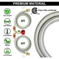 thumbnail image 4 of Upgraded 5FT Propane 2 Way Splitter Adapter Hose Stainless Braided Propane Y Splitter Hose 1 lb to 20 lb Converter with Shut Off Valve with Gauge Propane Hose Adapter 1lb Appliance to QCC1 5-40lb Tank, 4 of 5