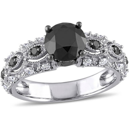 2 Carat T.W. Black and White Diamond 10kt White Gold Vintage Filigree Engagement Ring