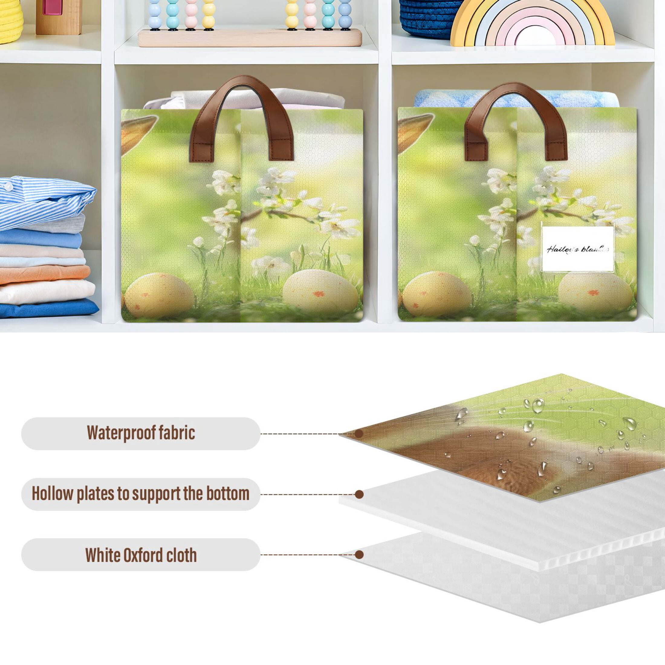 Ryvnso Happy Easter Bunny Storage Bins Large Basket Foldable Cube Toys Organizer with Handles 2 PCs