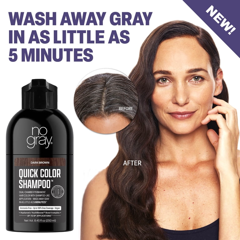No Gray Quick Permanent Hair Color Shampoo, Dark Brown, 8.45 fl oz
