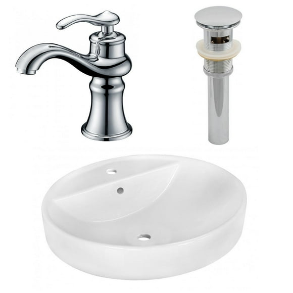 18.1-in. W Above Counter White Bathroom Vessel Sink Set For 1 Hole Center Faucet AI-26402