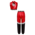 thumbnail image 6 of TiaoBug Kids Girls Jazz Hip Hop Street Dancing Outfit Sleeveless Sequin Crop Top with Dance Pants Set Red 8, 6 of 7