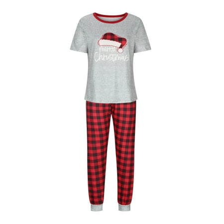 

Fesfesfes Xmas Pjs Sets Mom Mother Plaid Short Sleeve Printed Blouse Tops+Pants Family Clothes Pajamas On Sale
