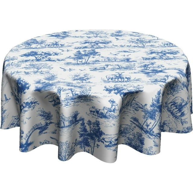 Rustic Village Tablecloth Round 60 Inch French Country Table Cloth Waterproof Table Cover Farmhouse Decoration for Kitchen Dining Picnic