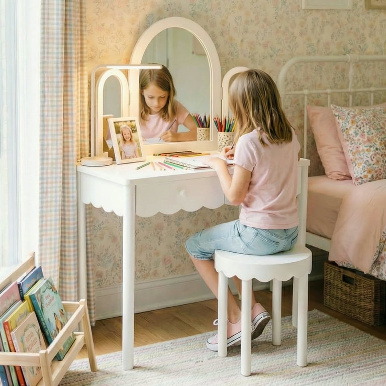 Mainstays Kids Scallop Vanity and Stool Set - Walmart.com