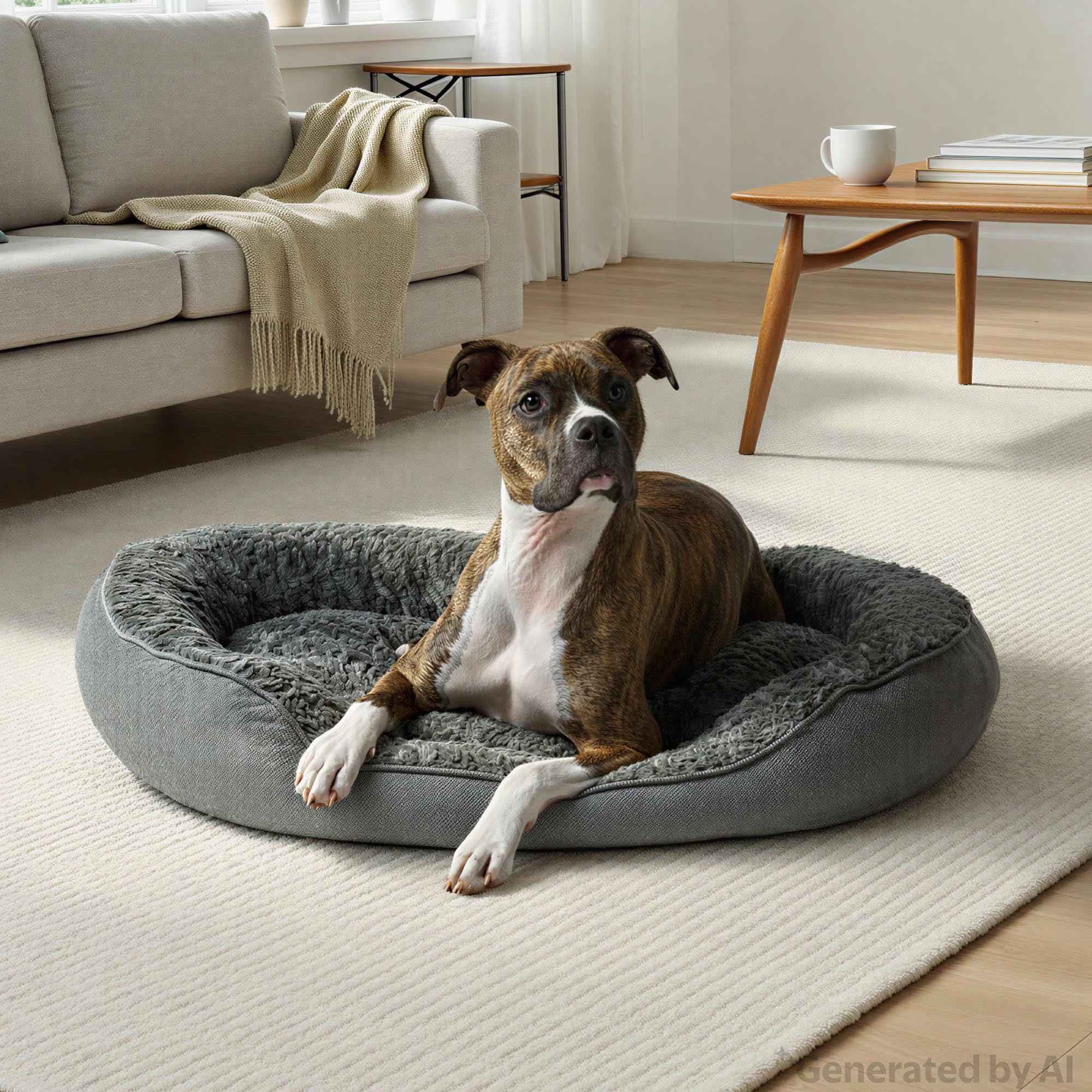 Vibrant Life Large Oval Cuddler Bolster Cat or Dog Bed, Gray, 32" x 42"