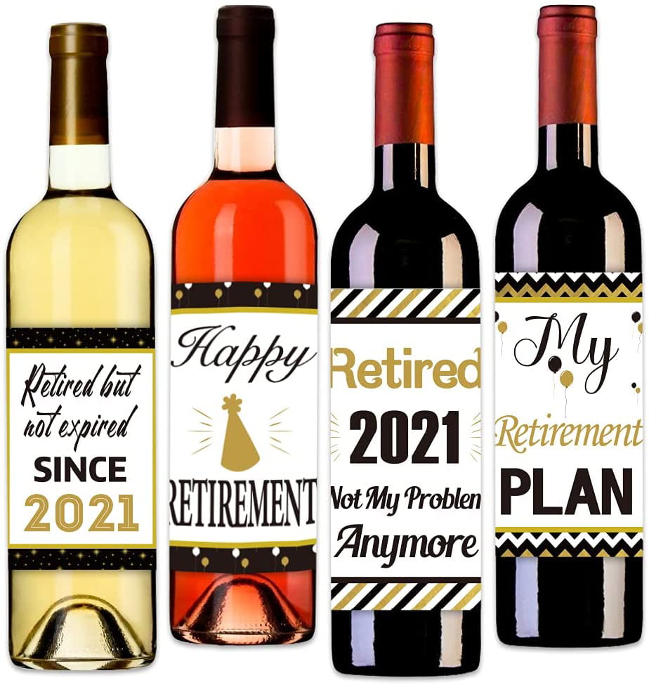 PETCEE Retirement Gifts for Women Men 2021 Retirement Wine Bottle Label Stickers Retired Gifts Retirement Present Party Wine Decorations for Retired Teacher Nurse Retirement Party Decor Supplies
