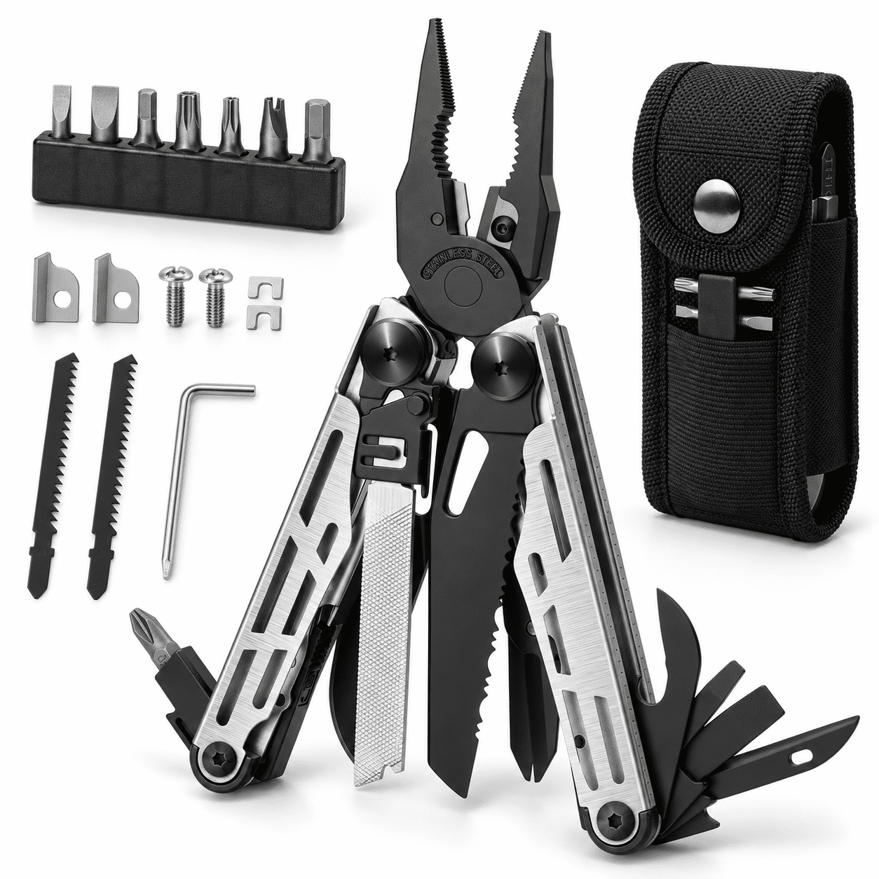 Black Full Size 31-in-1 Multitool Pliers with 440a & Bi2045b
