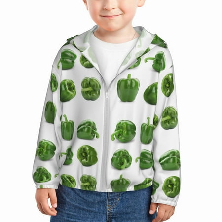 

Rash Guard for Boys Girls - green Bell Peppers Lightweight Long Sleeve Sun Protection Jacket Hooded Cooling Swim Shirt with Zipper for Toddler Kids Children