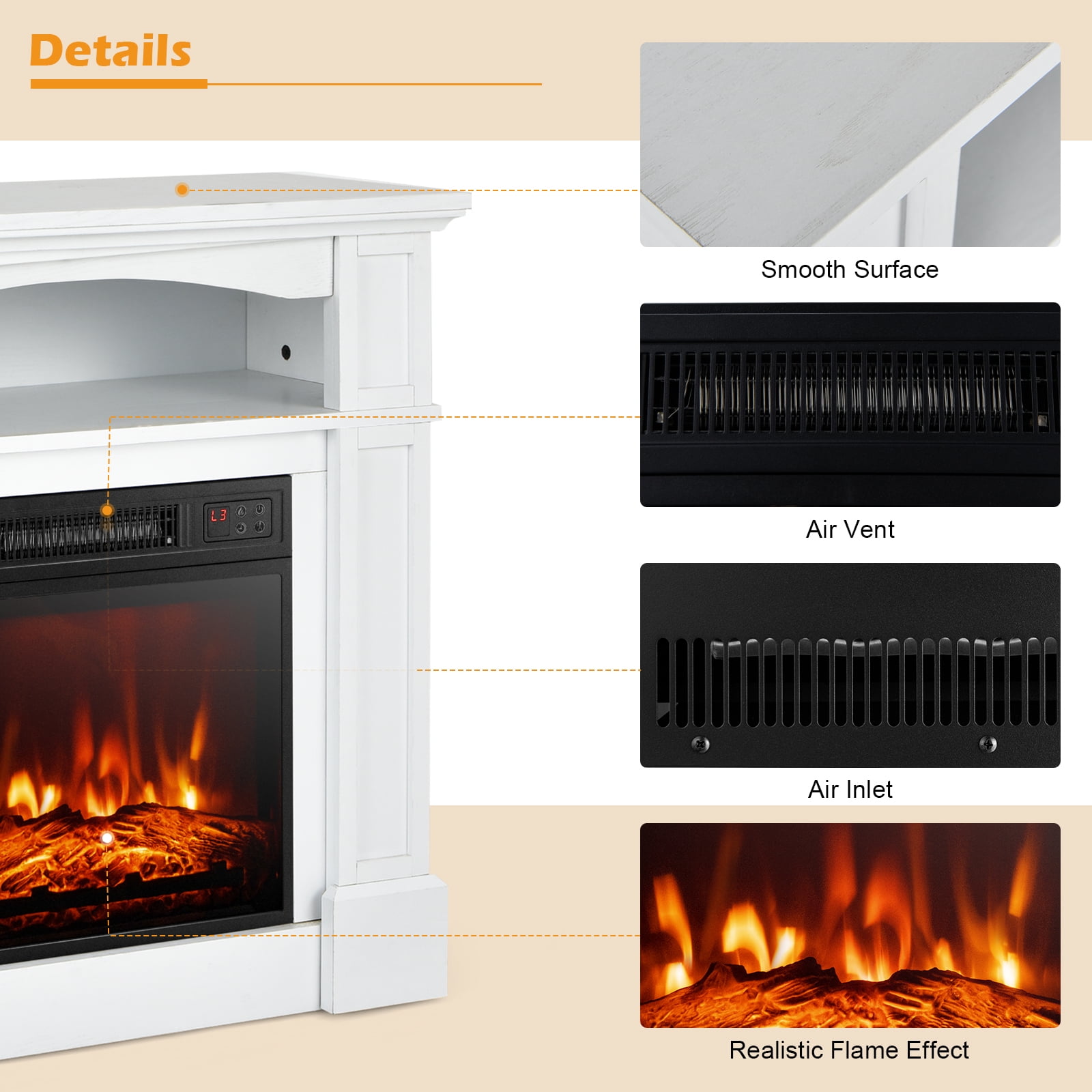 Topbuy Electric Fireplace 32 x 31 Freestanding 5000 BTU Electric Indoor Fireplace