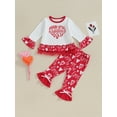 thumbnail image 3 of Musuos Toddler Girls Valentine's Day Outfits 1-6T Letter Heart Print Long Sleeve Tops and Elastic Flare Pants Set 2 Piece Clothes, 3 of 10