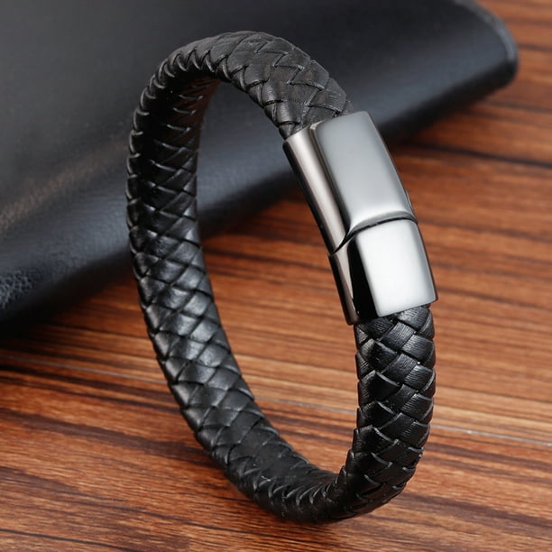 Strand Men's Genuine Leather Bracelet Black 21cm
