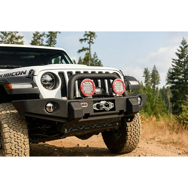 ARB Bumper 3450440 Stubby Bar; One Piece Design; Direct Fit; Mounting Hardware Included; With Grille Guard; With Internal Winch Mount; With D-Ring Mounts; With Fog Light Coutouts